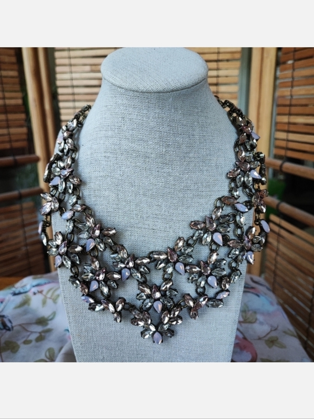 BaubleBar Opaline Antique Brass Bib Oversized Runway Necklace Crystal Opaline
